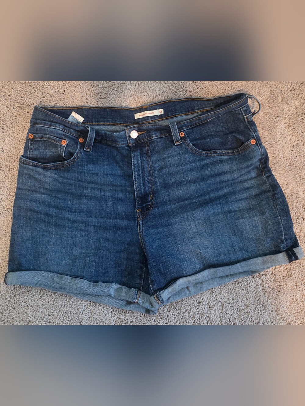 Dark Blue Denim Jean Shorts - Classic Rolled Hem